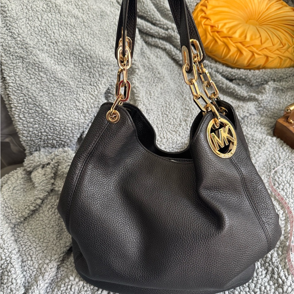 Michael Kors Black and Gold Shoulder Bag with Chain Strap